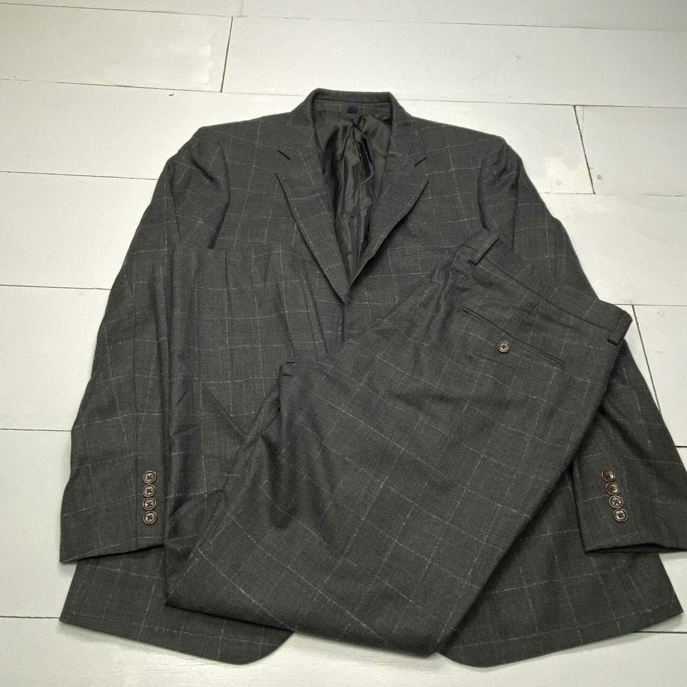 J.Crew Thompson Suit Mens 44R 36x30 Gray Windowpane 2-Piece Blazer Jacket Pants